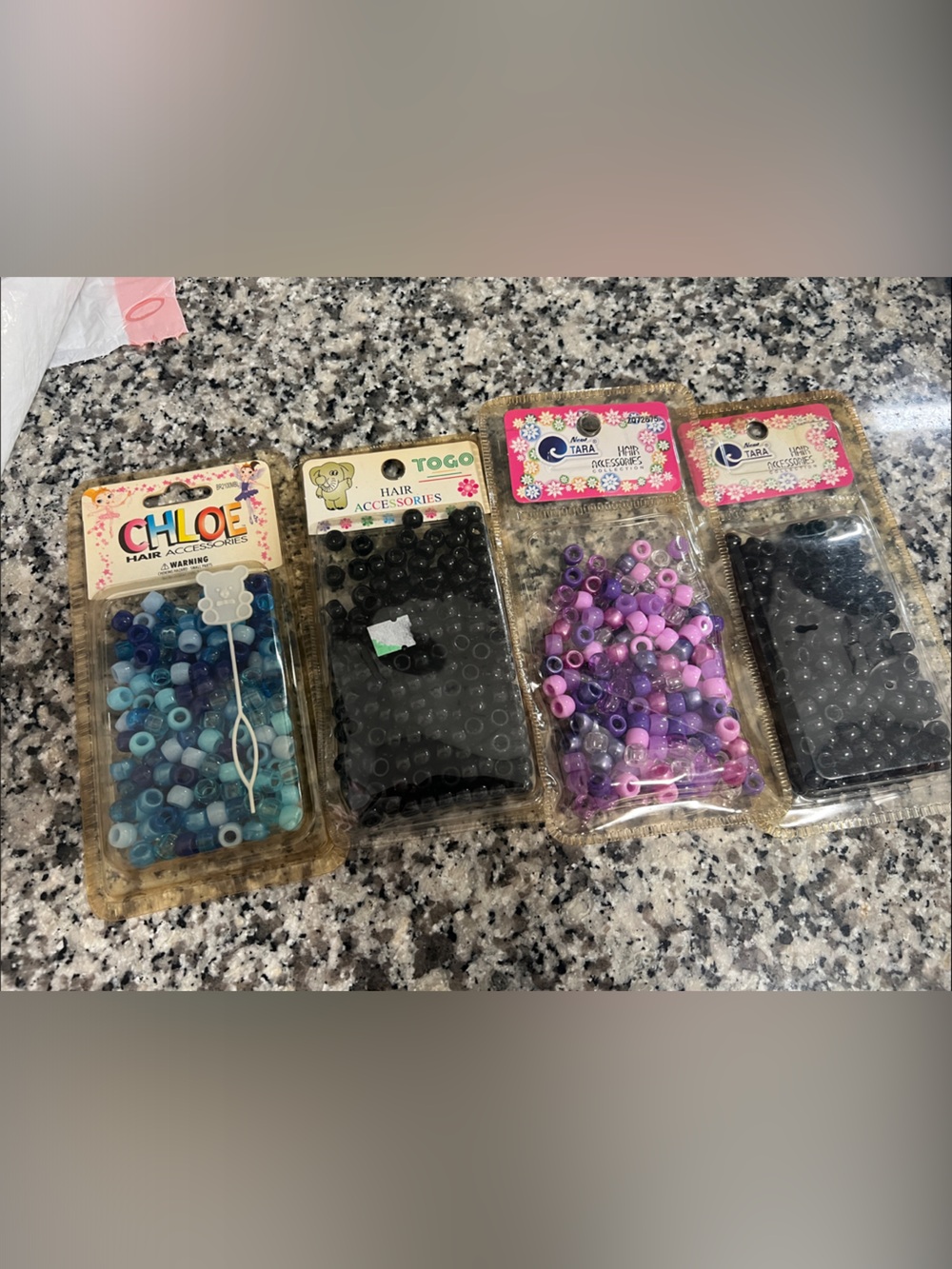 Mixed Brands  Blue, Purple and Black Plastic Hair Beads Pack